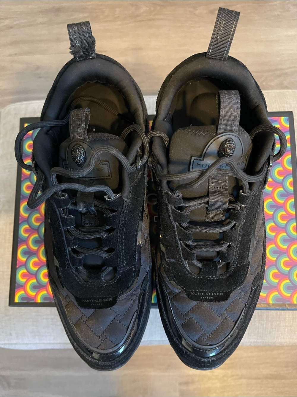 Kurt Geiger Women’s Black Quilted Lace-Up Sneakers
